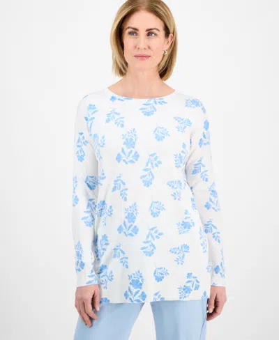 Style & Co Petite Fine-gauge Tunic Sweater, Exclusively At Macy's In Fuana Blue