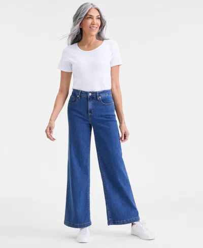 Style & Co Petite Five Pocket High-rise Wide Leg Jeans, Macy's Exclusive In Blue