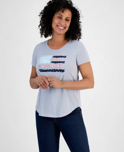 Style & Co Petite Flag Patch Graphic Perfect Crewneck T-shirt, Exclusively At Macy's In Patch Heather