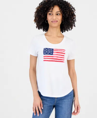 Style & Co Petite Flag Short-sleeve Perfect T-shirt, Macy's Exclusive In American Flag