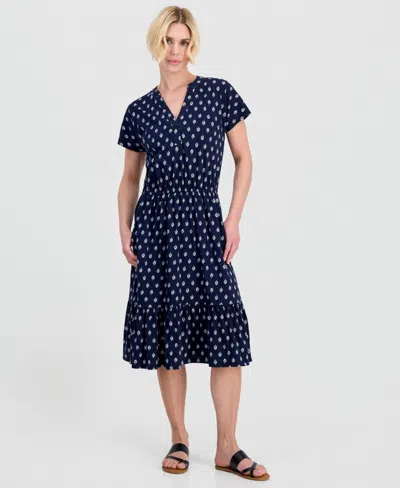 Style & Co Petite Flared Knit V-neck Dress, Macy's Exclusive In Blue
