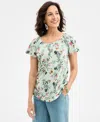 Style & Co Petite Floating Fauna Flutter-sleeve Knit Top, Exclusively At Macy's In Floating Mint