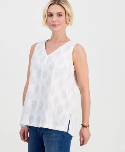 Style & Co Petite Flora Drop V-neck Tunic, Macy's Exclusive In White