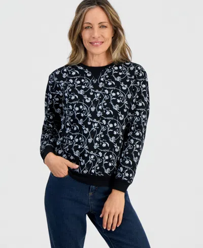 Style & Co Petite Floral Crewneck Fleece Sweatshirt, Macy's Exclusive In Transparent