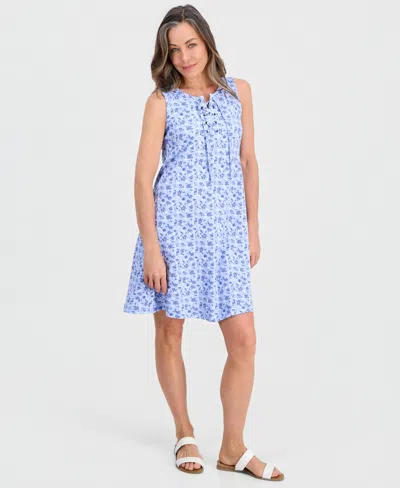 Style & Co Petite Floral Knit Sleeveless Lace-up Dress, Macy's Exclusive In Multi