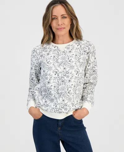 Style & Co Petite Floral Long-sleeve Cotton-blend Sweatshirt, Macy's Exclusive In Multi