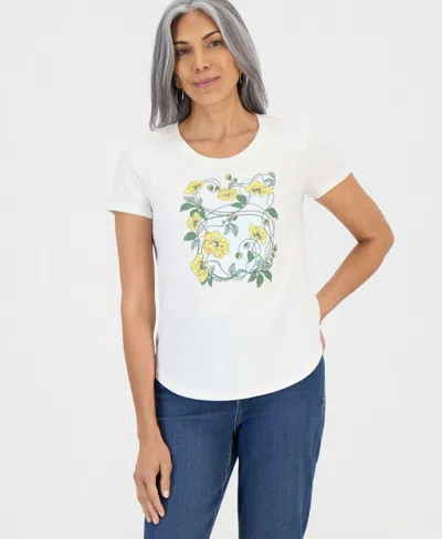 Style & Co Petite Floral Print Crewneck Short-sleeve T-shirt, Macy's Exclusive In White