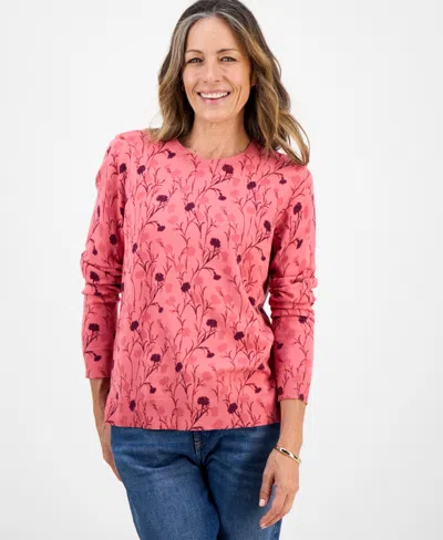 Style & Co Petite Floral-print Crewneck Sweater, Macy's Exclusive In Pink