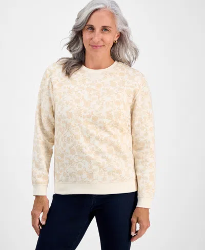 Style & Co Petite Floral-print Crewneck Sweatshirt, Macy's Exclusive In Neutral