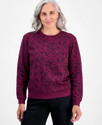 Style & Co Petite Floral-print Crewneck Sweatshirt, Macy's Exclusive In Pink