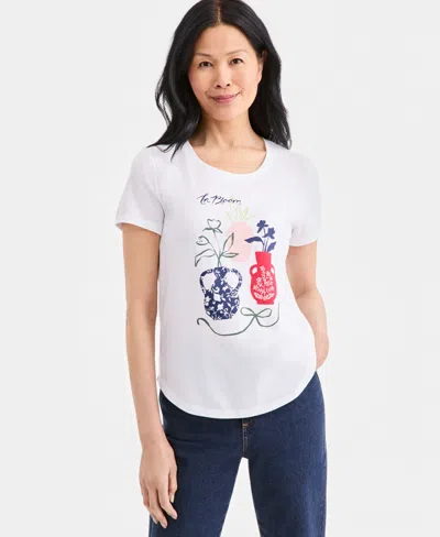 Style & Co Petite Floral Print Crewneck Top, Macy's Exclusive In White