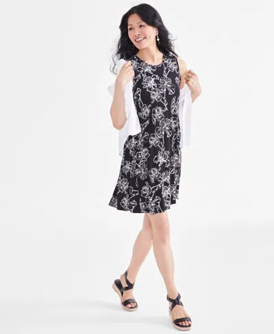 Style & Co Petite Floral Print Flip Flop Dress, Created For Macy's In Iris Black