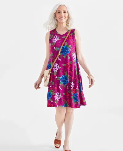 Style & Co Petite Floral Print Flip Flop Dress, Created For Macy's In Pastel Magenta