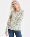 Style & Co Petite Floral Print Long Sleeve Top In Multi
