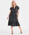 Style & Co Petite Floral-print Midi Dress, Exclusively At Macy's In Black