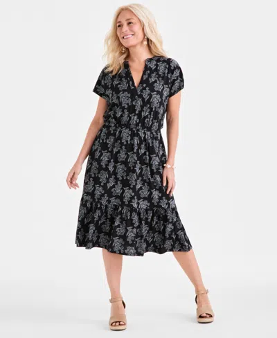 Style & Co Petite Floral-print Midi Dress, Exclusively At Macy's In Black