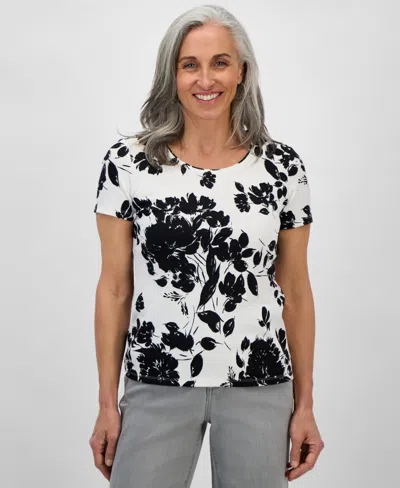 Style & Co Petite Floral-print Scoop-neck Short-sleeve Knit Top, Exclusively At Macy's In Alice Shittake