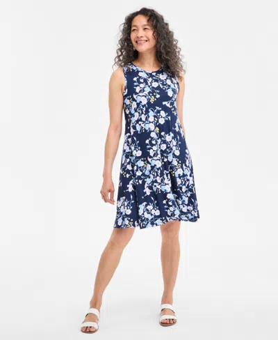 Style & Co Petite Floral-print Sleeveless Flip Flop Dress, Exclusively At Macy's In Blue