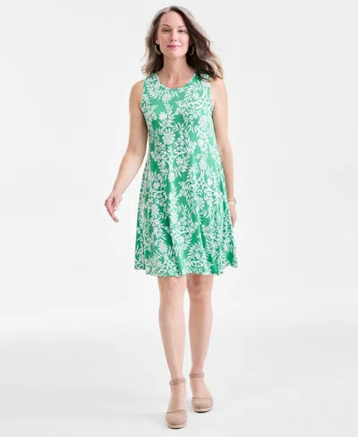 Style & Co Petite Floral-print Sleeveless Flip-flop Dress, Exclusively At Macy's In Green