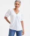 Style & Co Petite Floral-print Top, Exclusively At Macy's In White