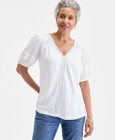 Style & Co Petite Floral-print Top, Exclusively At Macy's In White