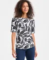 Style & Co Petite Floral Printed Boat Neck Top, Macy's Exclusive In Black
