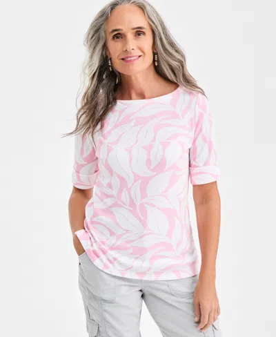 Style & Co Petite Floral Printed Boat Neck Top, Macy's Exclusive In Pink