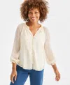 Style & Co Petite Floral Shine Ruffled Button-front Blouse, Macy's Exclusive In White