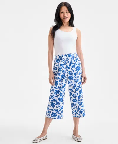 Style & Co Petite Floral Spark Printed Cotton Cropped Pants, Exclusively At Macy's In Blue