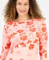 Style & Co Petite Floral Spark Printed Pima Cotton 3/4-sleeve Top, Exclusively At Macy's In Multi