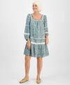 Style & Co Petite Floral Vines Romantic Lace Dress, Macy's Exclusive In Blue