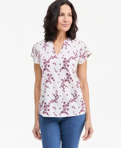 Style & Co Petite Floral-print Flutter-sleeve Blouse, Macy's Exclusive In White