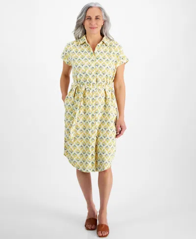 Style & Co Petite Flower Bunch Camp Shirt Dress, Created For Macy's In Flower Yellow