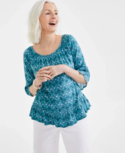 Style & Co Petite Flower Bunch On/off-shoulder Knit Top, Created For Macy's In Flower Desert