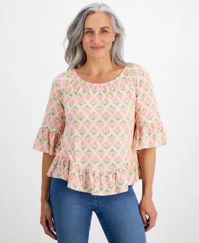 Style & Co Petite Flower Bunch On/off-shoulder Knit Top, Created For Macy's In Flower Pink