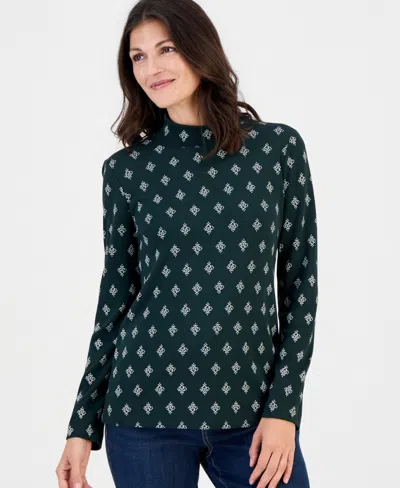 Style & Co Petite Foulard Mock Neck Long-sleeve T-shirt, Macy's Exclusive In Green
