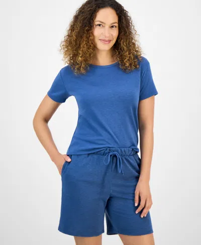 Style & Co Petite French Terry Short-sleeve T-shirt, Exclusively At Macy's In Blue