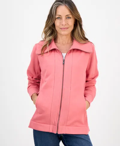 Style & Co Petite Full-zip Tunic Sweatshirt, Macy's Exclusive In Pink