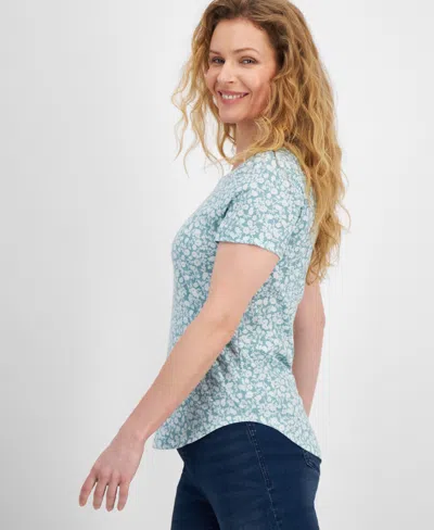 Style & Co Petite Garden Escape Perfect T-shirt, Created For Macy's In Garden Desert Teal