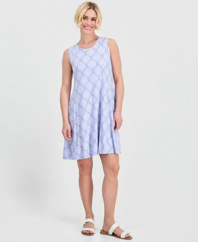 Style & Co Petite Geometric-print Scoop-neck Flip Flop Dress, Macy's Exclusive In Blue