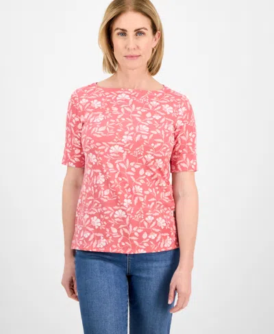 Style & Co Petite Gram Floral Elbow-sleeve Tee, Exclusively At Macy's In Gram Red