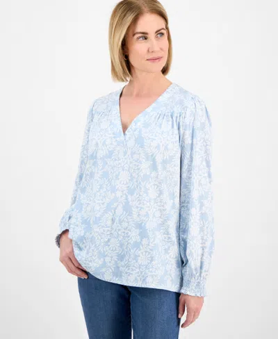 Style & Co Petite Gram Floral Long-sleeve Top, Exclusively At Macy's In Floral Blue