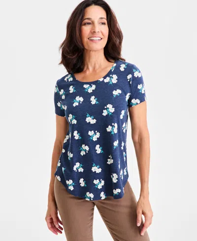 Style & Co Petite Heathcliff Floral Short-sleeve T-shirt, Macy's Exclusive In Blue