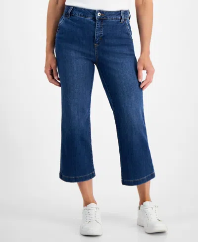 Style & Co Petite High-rise Cropped Wide-leg Jeans, Created For Macy's In Rinse