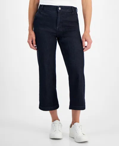 Style & Co Petite High-rise Cropped Wide-leg Jeans, Created For Macy's In Team