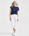 Style & Co Petite Curvy-fit Mid Rise Cuffed Capri Jeans, Created For Macy's In Bright White
