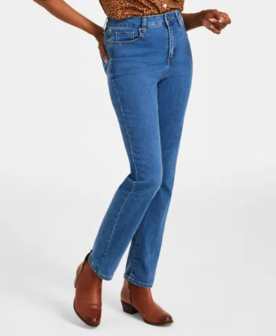 Style & Co Petite High-rise Natural Straight-leg Jeans, Petite & Petite Short, Created For Macy's In Blue