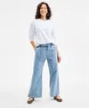 Style & Co Petite High-rise Pull-on Wide-leg Jeans, Exclusively At Macy's In Blue