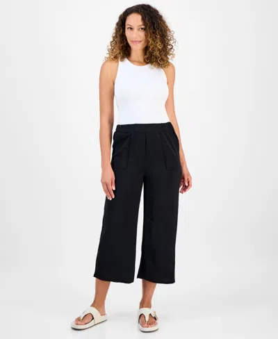 Style & Co Petite High-rise Pull-on Wide-leg Pants, Exclusively At Macy's In Black