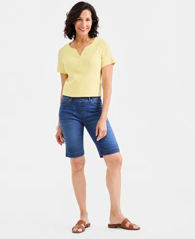 Style & Co Petite High Rise Shaping Bermuda Shorts, Macy's Exclusive In Blue